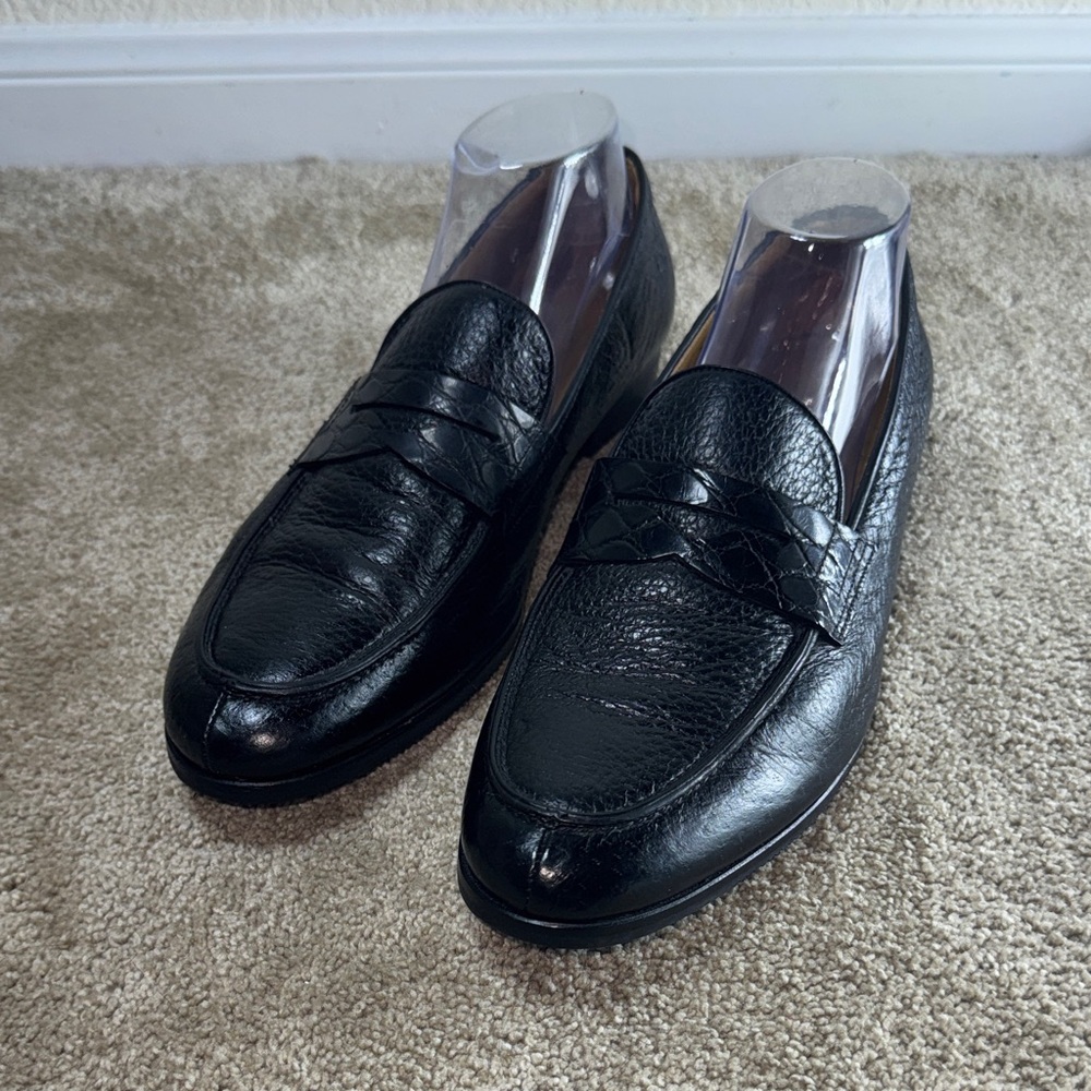 Gravati Mens Black Pebbled Leather Penny Loafers Hand Made in Italy Size 10M